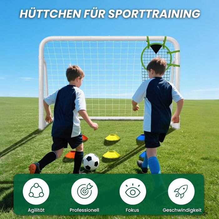 Міцний комплект футбольних воріт 4 розмірів для саду (180-365 см) Доступний як окремостоячий або складний варіант Зі сталевою трубою або ПВХ рамою Повний комплект для саду та парку 180120 см, металеві складні - Білий