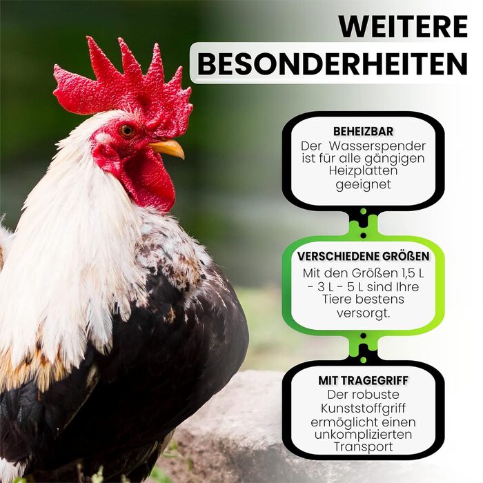 Годівниці для курей 1,5, 3 або 5 л. зелений I Поїлка для птиці з підігрівом для курей I Підвісний диспенсер для води I Автоматична поїлка для води, поїлка, аксесуари для курчат I Аксесуари для птахівництва Розведення I Ванна для птахів 5,0 л