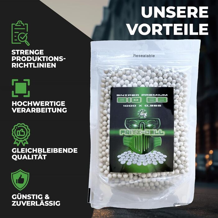 Кульки BB Bio Sniper Airsoft 6 мм преміум-класу – біорозкладні, 0,36 г, 3 × 1000 шт., ідеальні для снайперської стрільби