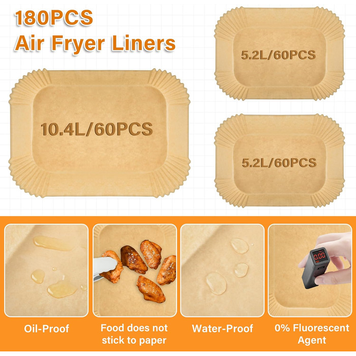 Папір для випічки для мультипечі Ninja Foodi Flexdrawer 10.4 л Air Fryer Af500de, аксесуари Аерофритюрниця для Ninja AF500EU, 180 шт.