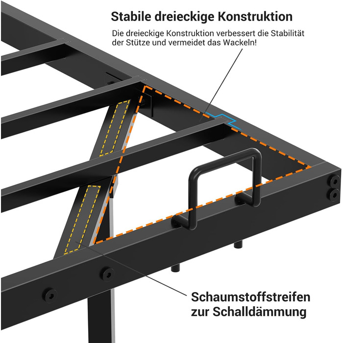 Каркас ліжка DICTAC 140x200 зі світлодіодним освітленням, Ліжко 140x200 з металевою рейковою основою, Плаваючий каркас ліжка 140 x 200 для дорослих з освітленням - Міцний та стійкий, Легке складання, Чорний (без матраца) 140x200 см