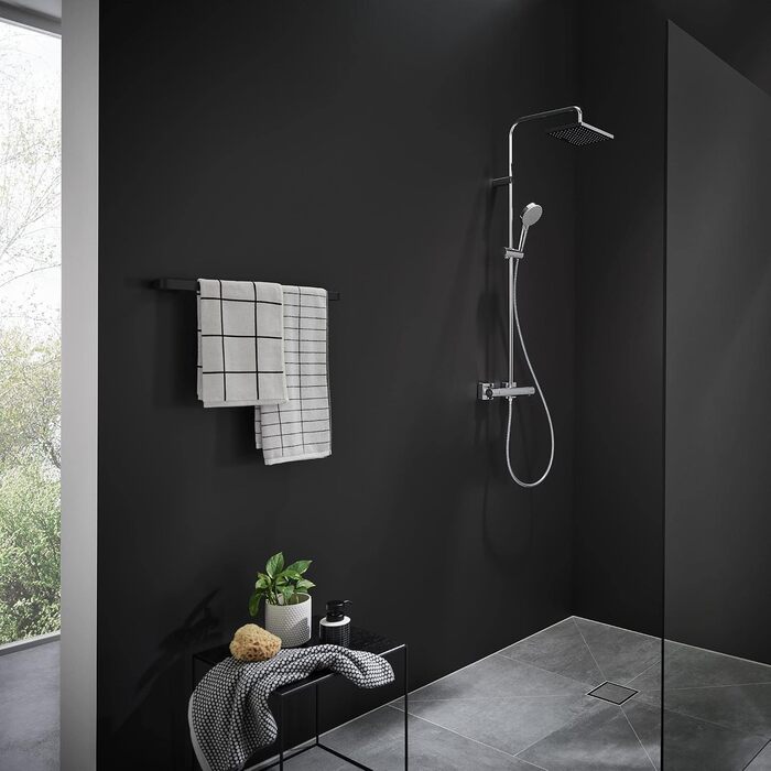 Душова система hansgrohe Vernis Shape з термостатом, економною лійкою (EcoSmart) 230 x 170 мм, ручною лійкою, шлангом та штангою, хром, 26097000