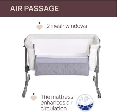 Дитяче ліжечко Chicco Next2Me Essential для новонароджених, приліжкове ліжечко, сумісне з різними ліжками, регульована висота, гарна циркуляція повітря, матрац і сумка в комплекті, 0-6 місяців, біле