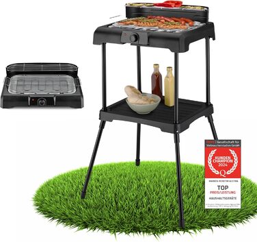 Підлоговий гриль TZS Перша Австрія 2000 Вт Електричний гриль з регулятором температури та відбивачем тепла Садовий гриль на ніжках Поверхня гриля 45 см х 22 см з тамбуром Барбекю Електричний стіл Гриль