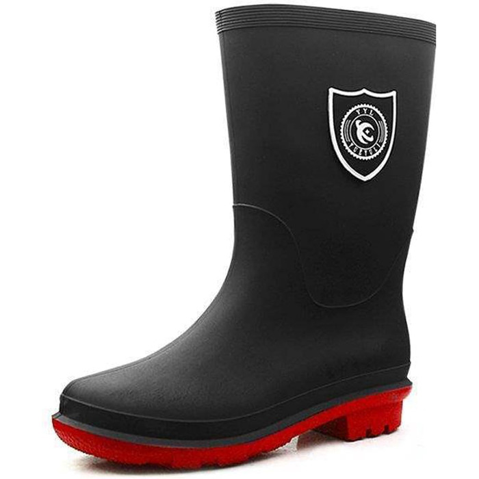 Водонепроникні гумові чоботи Pangolin для жінок та чоловіків, гумові чоботи до середини литки з нековзною підошвою, легко взувати та знімати, робочі чоботи для садівництва, роботи, подвір&39я, чорні/червоні, EU 45