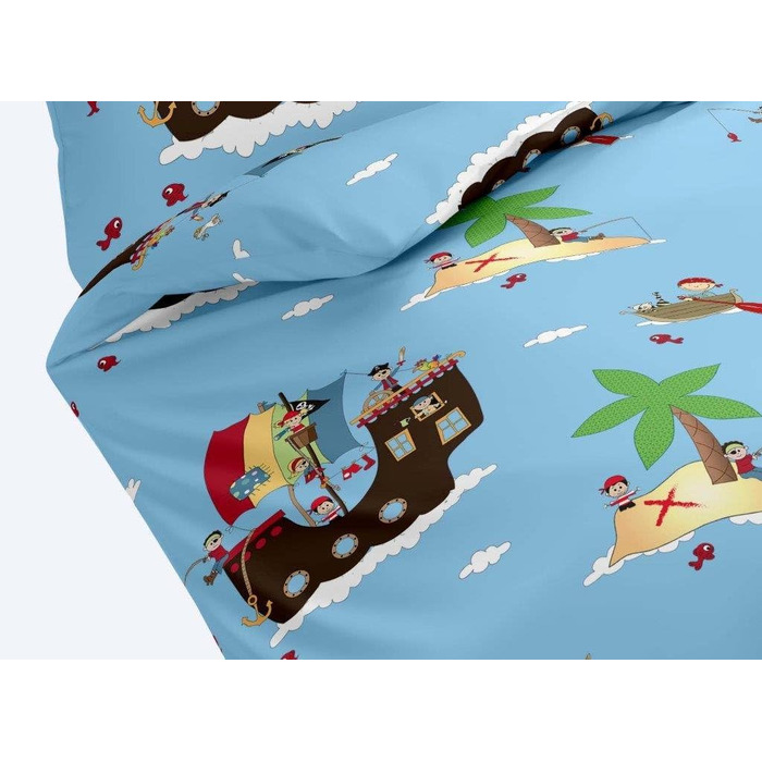 Дитяча постільна білизна Dream Art Kids Renforce, піратська, синя, 100 x 135 см, вкл. подушку 40 см x 60 см
