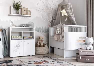 Пеленальний столик Shefa Kids 700 Basic Amis White - Багатофункціональний пеленальний столик зі складною пеленальною поверхнею, 2 дверцятами та відкритим відділенням, 70x47x86 см, дитячий, ергономічний пеленальний столик