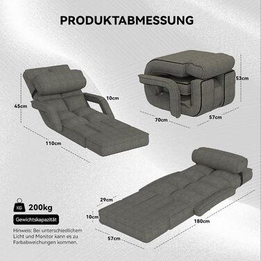 Регульоване підлогове крісло UNIONLINE, складне, з підлокітниками, ігрове крісло з подушкою та підставкою для ніг, одне крісло, ліжко для спальні, дому, офісу, темно-сіре