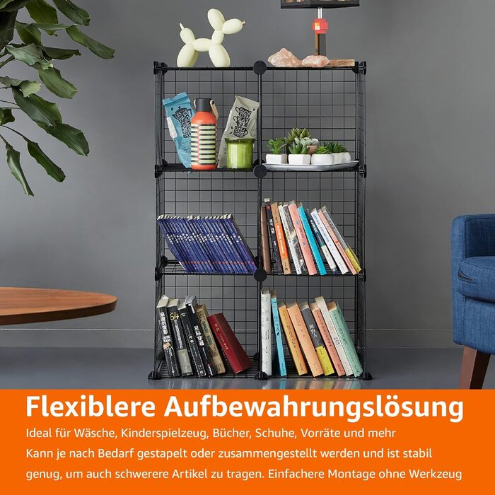 Штабелювані полиці для зберігання Storeo Basics з 6 кубиками, дротяна сітка, 66 x 32 x 96,5 см, чорні 6 кубиків - 66 x 32 x 96,5 см чорні