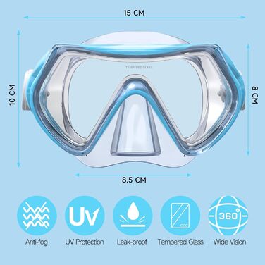 Дитяча маска для дайвінгу Findway, дитяча маска для плавання, маска для пірнання з трубкою для хлопчиків, дівчаток та підлітків, маска для дайвінгу з кришкою для носа, панорамна HD-маска 180, захист від запотівання, захист від протікання для дітей 4-16 ро