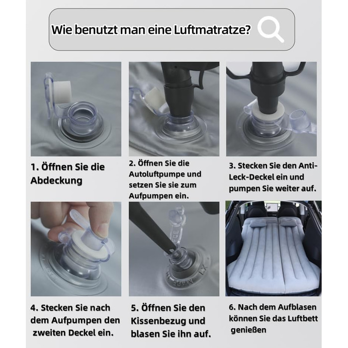 Автомобільний матрац, надувний матрац, підходить для Tesla Model Y, позашляховик, багажник, заднє сидіння, надувний матрац, кемпінговий автомобільний надувний матрац з насосом, складний автомобільний матрац для поїздок на природу (сірий)