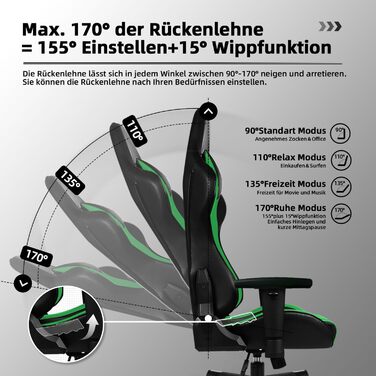 Ігрове крісло, офісне крісло, ігрове крісло з функцією гойдання до 170, ергономічне ігрове крісло з регульованою поперековою подушкою та підголівником, м&39яке ігрове крісло з подушкою сидіння, ігрове крісло 150 кг