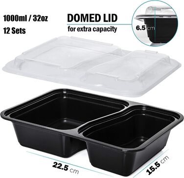 Контейнерів для харчування з кришками, 1000 мл, багаторазові, без BPA. Герметичні ланч-бокси та контейнери для зберігання їжі, придатні для мікрохвильової печі та морозильної камери., 12