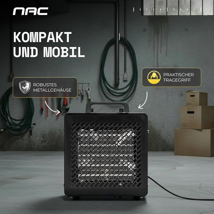 Електричний керамічний вентилятор-обігрівач NAC 3000 Вт - радіаційний обігрівач з термостатом, електричний обігрівач - обігрівач з 3 режимами нагріву, електричний обігрівач для гаража, майстерні, будівельного майданчика - будівельний обігрівач/осушувач по