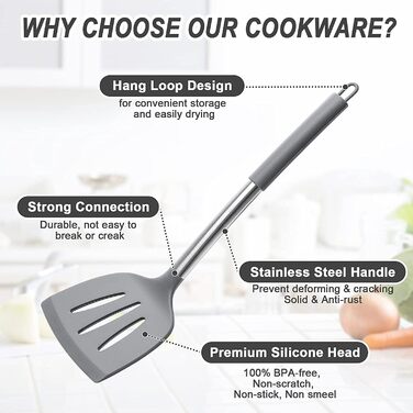 Силіконовий набір кухонного посуду, 15 предметів, термостійкий набір кухонних гаджетів з високоякісними ручками з нержавіючої стал