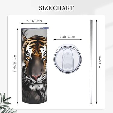 Кружка з прямою трубочкою, дизайн Тигр у спокої, з принтом, підходить для кемпінгу, офісу та дому, 590 мл