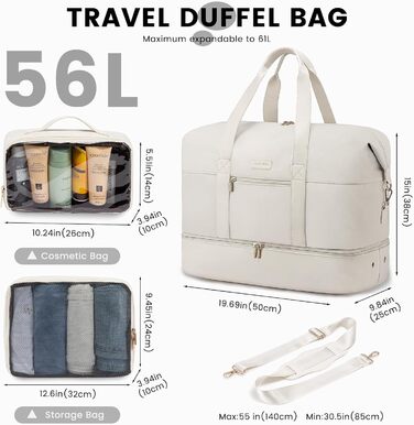 Дорожня сумка LOVEVOOK Weekender для жінок, спортивна сумка, ручна поклажа, велика лікарняна сумка, сумка для пологів, дорожня сумка, спортивна сумка з косметички та відділенням для взуття для авіаперельотів, бежева, 50x38x25 см