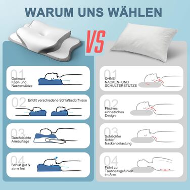 Подушка для шиї, з піни з ефектом пам&39яті. Подушка для підтримки шиї, ергономічна подушка. Подушка для сну на боці, спині та животі () Біла