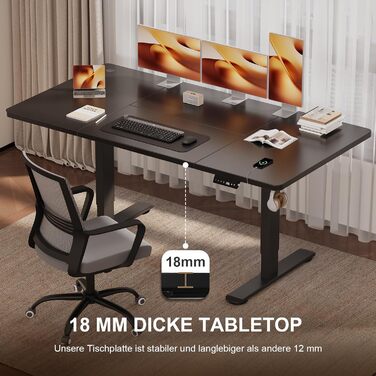 Стіл з регульованою висотою 140 x 70 см з кабельним лотком, Електрично регульований по висоті стіл для роботи стоячи з USB-портом, Комп&39ютерний стіл, Ергономічний стіл для роботи сидячи та стоячи, Офісний стіл, Чорний 140 x 70 см