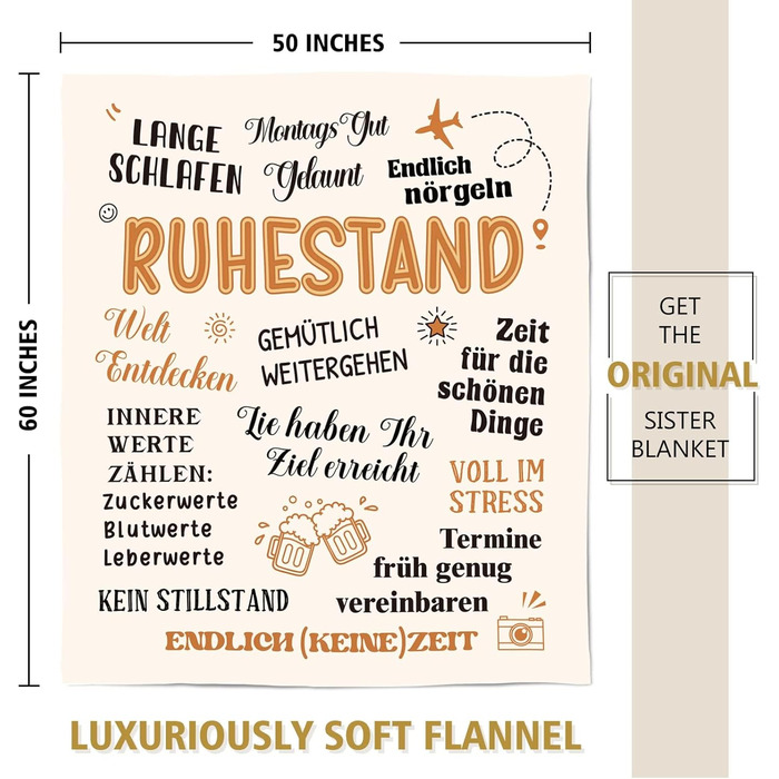 Подарунок на пенсію для жінок, Персоналізована ковдра для подарунка на пенсію, Подарунки для пенсіонерів, Подарунки для жінок та чоловіків - Подарунок на пенсію - Пенсія - 62 x 52 дюйми