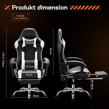 Ігрове крісло Sweetcrispy, ергономічне офісне крісло з підставкою для ніг, ігрове ПК-крісло з підголівником та поперековою опорою, регульоване на 90-150, шкіряне поворотне робоче крісло, комп&39ютерне крісло, біле