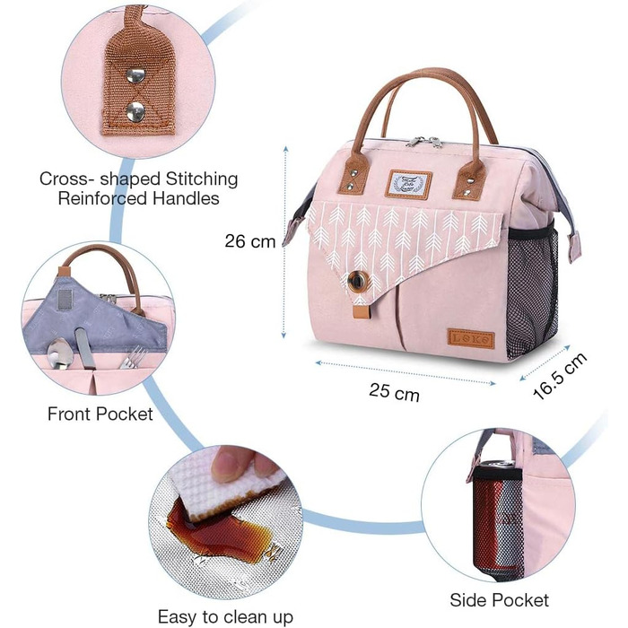 Жіноча сумка-холодильник Lekesky для ланчу, ізольована, герметична, з широким отвором, 11 л, рожева