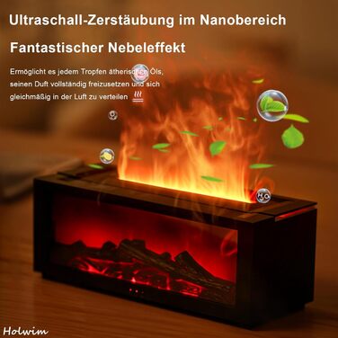 Аромадифузор Holwim зі світлодіодним каміном, ароматичний дифузор для ефірних олій із 7-кольоровим ефектом полумя, зволожувач повітря обємом 150 мл із дистанційним керуванням, 4 таймери, безводне автоматичне відключення (чорний)
