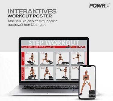 Степборд POWRX Home, включаючи тренування Степпер з регульованою висотою та нековзним покриттям для аеробіки, гімнастики та фітнесу Степ-лава Home (білий)