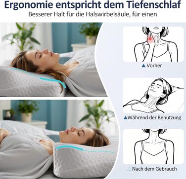 Подушка для шиї, подушка для голови, подушка для підтримки шиї, ортопедична подушка, ергономічна подушка для голови, подушка для сну на боці, подушка з піни з ефектом пам&39яті, подушка-метелик, 60 x 40 x 9/13 см, сірий