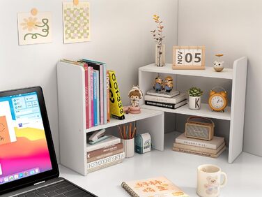 Дерев&39яна настільна полиця EasyPAG, окремостояча невелика книжкова полиця, регульована підставка-органайзер для столу, полиця для зберігання офісного приладдя, біла, 44 см x 17 см x 42 см