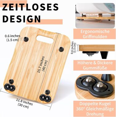 Розсувна дошка Thermomix для Monsieur Cuisine Smart виготовлена з бамбука та універсальних коліс на дні та гумових ніжках для легкого переміщення без пошкодження ваг, 6 TM5