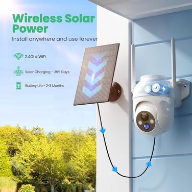 2K Camera Surveillance Outdoor Solar 360 WLAN Camera Outdoor Wireless Outdoor Camera with Color Night Vision and PIR Person Detection Alarm, 2K Camera Surveillance Outdoor Solar 360 WLAN Camera Outdoor Wireless Outdoor Camera with Color Night Vision and P