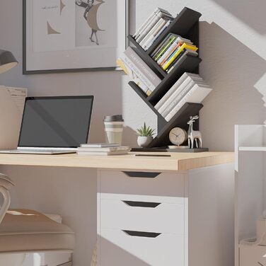 Книжкова полиця YMYNY у формі дерева, 4-рівнева перегородка для кімнати, сучасна дерев&39яна полиця для книг/фільмів/компакт-дисків, вузька підставка для спальні, домашнього офісу, чорна HBC014B 60 см 4 яруси чорного кольору