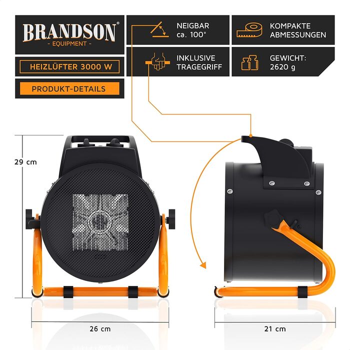 Керамічний радіаційний обігрівач потужністю 3000 Вт - Осушувач повітря для приміщень, Осушувач повітря для будівництва - Турбоелектричний вентилятор-обігрівач із захистом від перегріву, надзвичайно потужний - для будівельних майданчиків, будинків, майстер