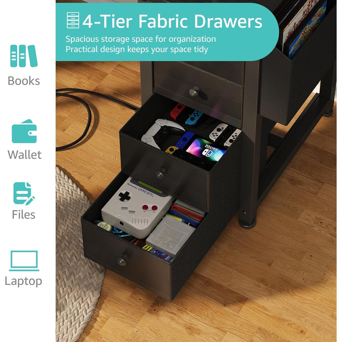 Г-подібний ігровий стіл Lufeiya з шухлядами та полицями для зберігання, кутовий комп&39ютерний стіл 49,5 дюймів з розеткою для дому, офісу, спальні, Г-подібні підліткові ПК-стіли чорного кольору, 40,5 дюймів