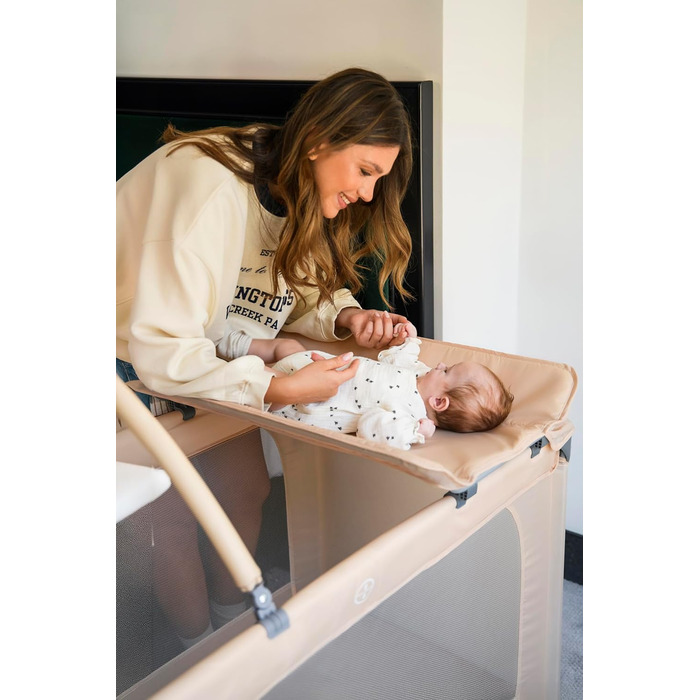 Дитяче та дитяче дорожнє ліжечко MoMi BELOVE PLUS 2-в-1, складне, 2 рівні для сну для немовлят до 9 кг та дітей до 15 кг з дитячим матрацом, ігровою ручкою, пеленальний килимок та сумка для перенесення, темно-зелений