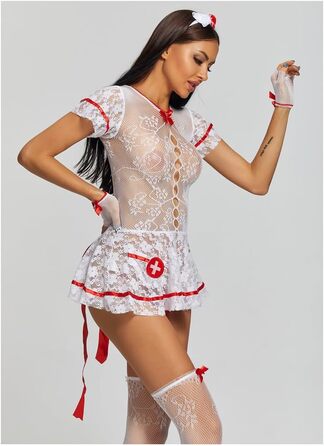 Жіночий сексуальний костюм медсестри/костюм косплей/уніформа/білизна/біла спинка/уніформа для медсестер/медбратів/рольові ігри/костюм у комплекті/безрукавка/нічна білизна/білизна/стиль Хеллоуїна/білий