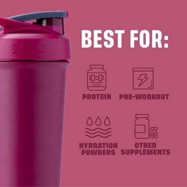 Пляшка для води BlenderBottle Strada Sleek Shaker Cup, ізольована, з нержавіючої сталі, з вінчиком, 750 мл, малиново-блакитний колір, Strada Sleek Water Bottle