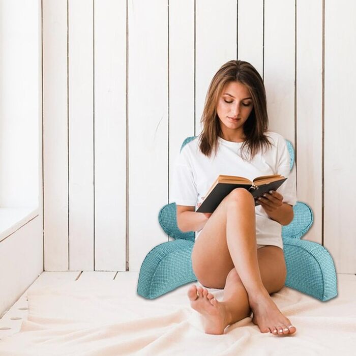 Подушка для читання для ліжка велика подушка з підлокітниками Подушка для ліжка, підтримка спини, підтримка ліжка довга подушка для голови, підтримка спини, підтримка спини сидіння, підтримуюча подушка, синя