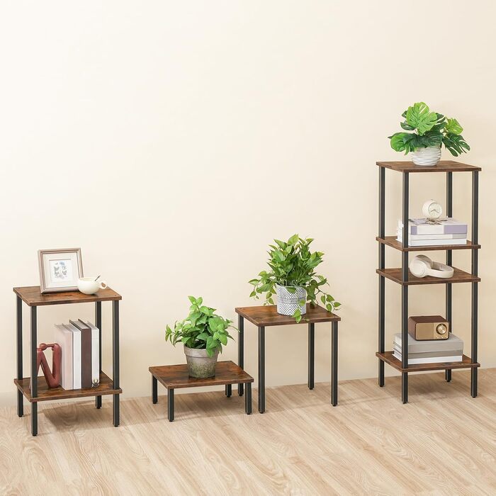 Журнальний столик, маленький столик, вузький журнальний столик, тумбочка з 2 полицями, індустріальний стиль, каркас з дерев&39яного композиту, для вітальні, спальні, офісу, вінтажний коричневий та чорний AETHR7901N1