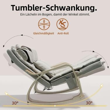 Масажне крісло-гойдалка, крісло-реклайнер, крісло для телевізора з 3-зонним масажем, масажне крісло з функцією підігріву, регульований підголівник та підставка для ніг, знімний чохол, вантажопідйомність 150 кг, бежевий