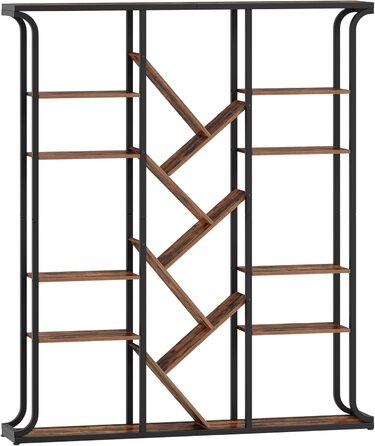 Книжкова полиця Hzuaneri, 3 колони, 6-ярусна книжкова шафа у формі дерева, 17 відкритих незалежних полиць, для домашнього офісу, спальні, вітальні, 24 x 156 x 180 см, вінтажний коричнево-чорний BC53201B