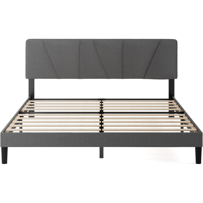 Ліжко Zinus Maya з м&39якою поверхнею 180x200 см з узголів&39ям - Високе ліжко 30 см 180x200 з дерев&39яною рейковою основою - Компактне пакування та легке складання - Темно-сірий 180200 см