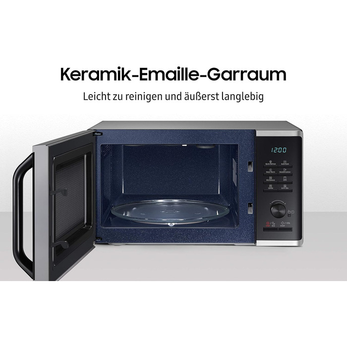 Мікрохвильова піч Samsung MG2AK3515AS/EG з грилем, 800 Вт, 23 л місце для приготування їжі, ширина 48,9 см, швидке розморожування, 27 автоматичних програм, срібло