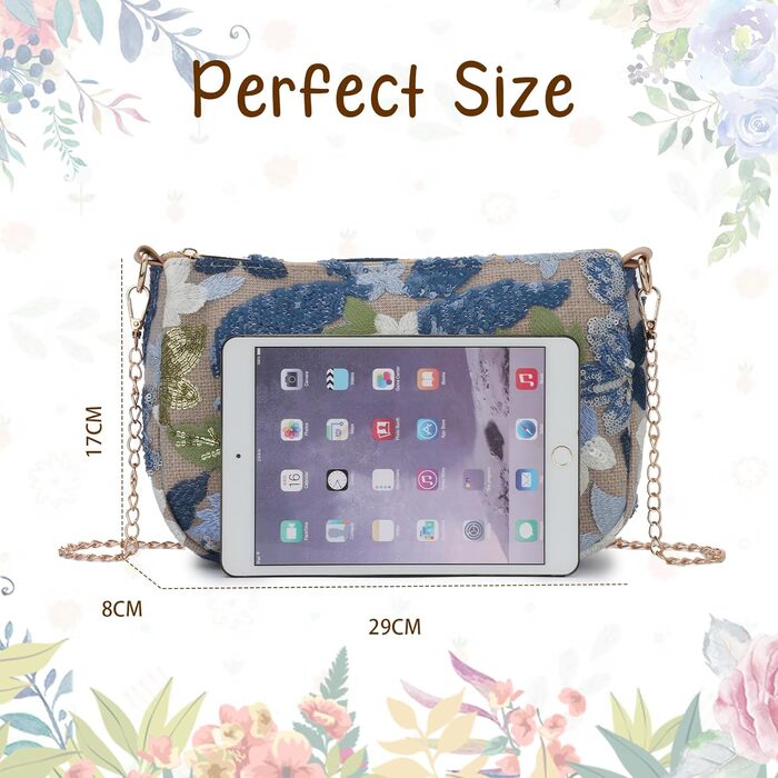 Сук'уту Сумка-клатч з вишивкою паєтками та квітковим мотивом, жіноча, блакитна вечірня сумка через плече