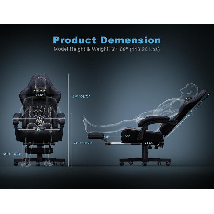 Ігрове крісло з дихаючої шкіри з подушкою кишенькової пружини, високе ергономічне офісне крісло з підголівником, комп&39ютерне ігрове крісло з підставкою для ніг для дорослих та підлітків