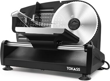 Електричний харчовий слайсер з нержавіючої сталі TOKASS- Регульований кухонний комбайн від 0 до 15 мм з ЕКО мотором, нарізка ковбаси - нарізка хліба, шинка, електричний ніж для м'яса та сиру Carbon Black
