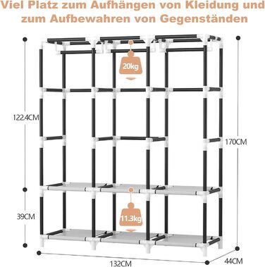Шафа, тканинна шафа, тканинні шафи з кришкою, складна шафа з 3 рейками для одягу, міцна, складна шафа з металевою трубою діаметром 19 мм для спальні, сіра