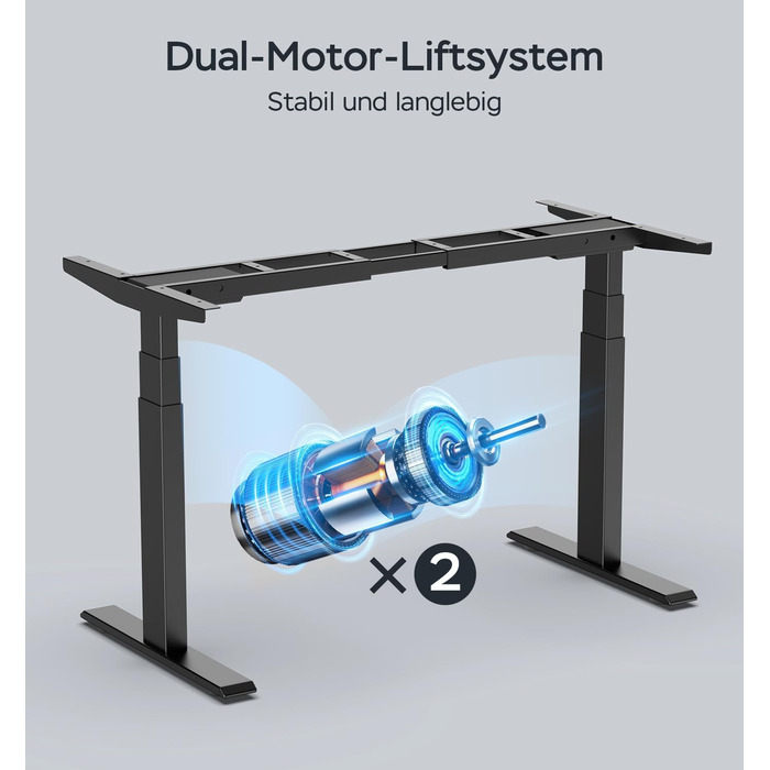 Каркас столу з електричним регулюванням висоти, 2 двигуни, вантажопідйомність 135 кг, регулювання висоти 62-127 см, швидке складання, 4 налаштування висоти з пам&39яттю, 2 USB-порти (чорний)