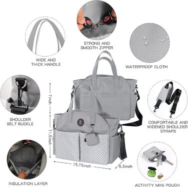 Унісекс X-Large Сумка для перевдягання люльки сіра